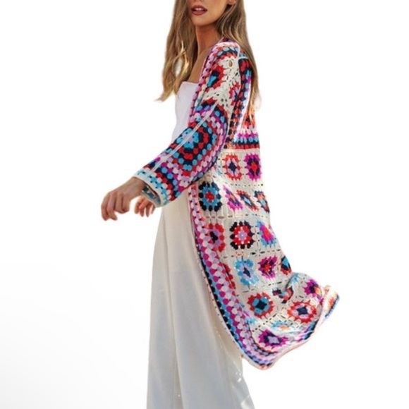 Crochet Cadigan Patchwork Boho Patchwork Cardigan Davi & Dani NWT - Picture 5 of 12